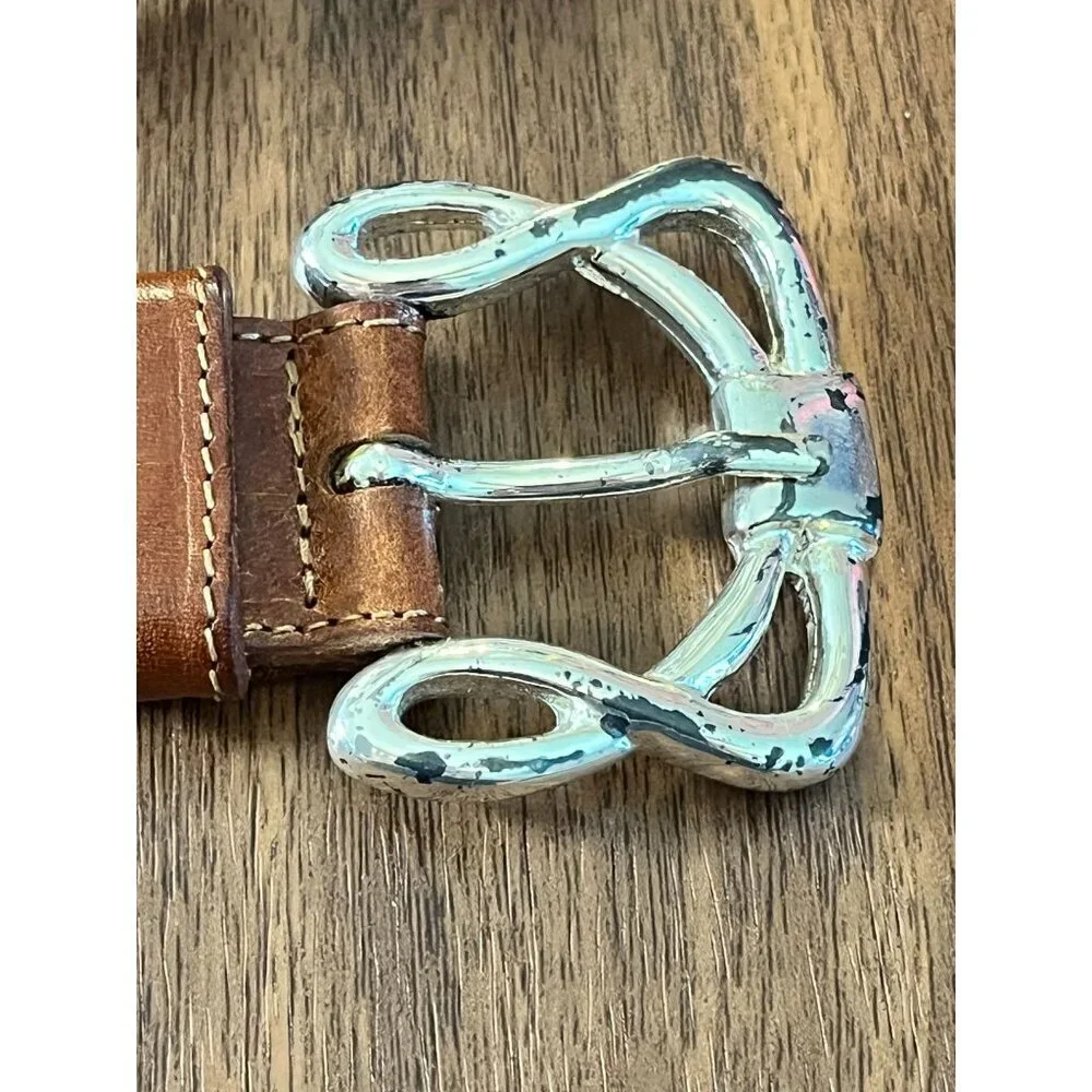 Western Metal Buckle Brown Leather Belt 36